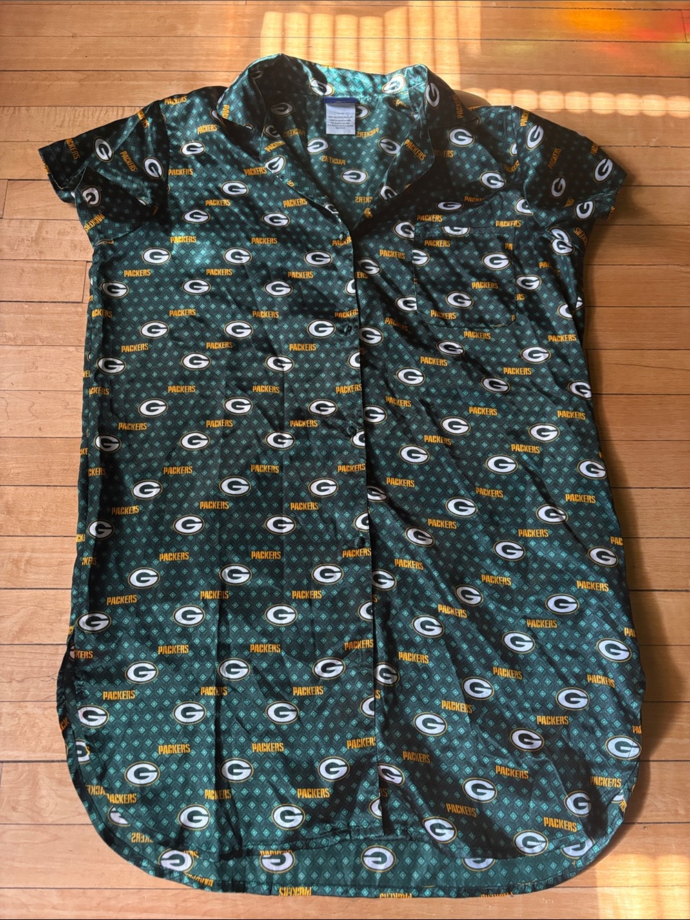 Green Bay Packers Button-Up Shirt Pajama Dress— Green & Gold Logos